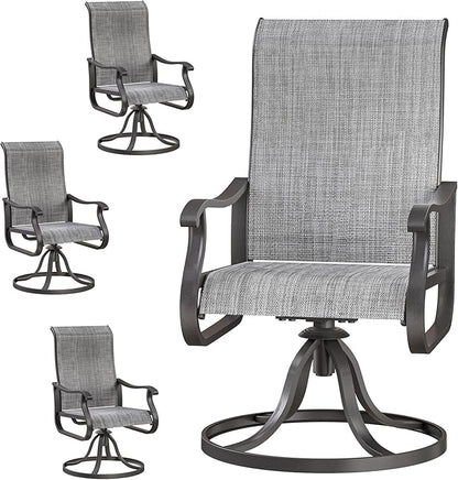 Patio Swivel Chairs Set of 4, Outdoor Dining Chairs with High Back, All-Weather Swivel Rocker Chair for Lawn, Porch or Garden (Grey, 4PCS)