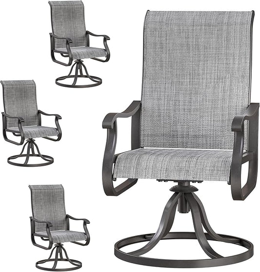 Patio Swivel Chairs Set of 4, Outdoor Dining Chairs with High Back, All-Weather Swivel Rocker Chair for Lawn, Porch or Garden (Grey, 4PCS)