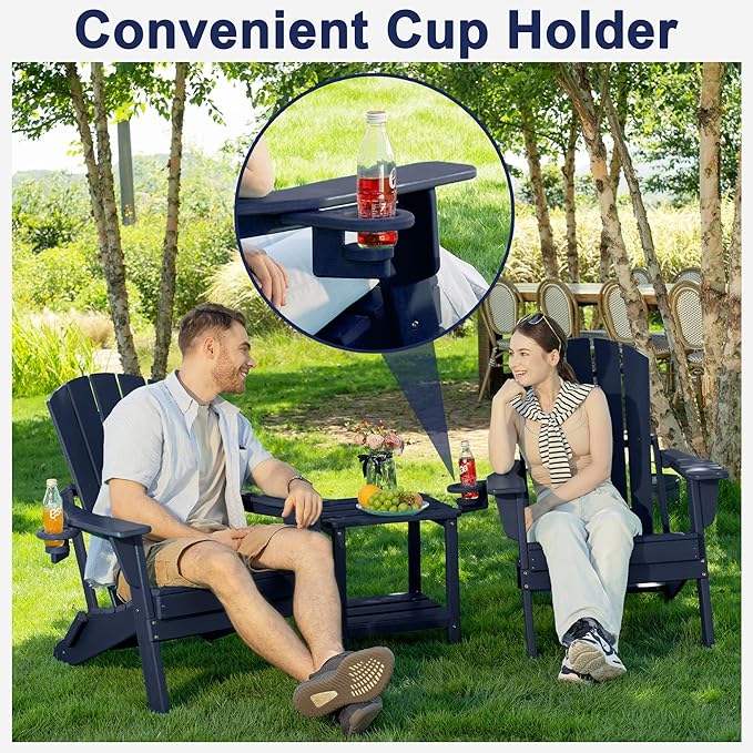 Plawdlik Folding Adirondack Chair, SGS Tested, Wooden Textured with Cup Holder - Photo 4