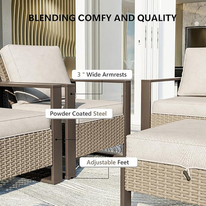 Outdoor Patio Furniture Set, 6 Piece Wicker Patio Conversation with Deep Seating, Thicken Cushions, Outdoor Club Chair, Metal Outdoor Furniture for Deck, Porch, Yard Use (Beige, 6 PCS/Chairs)