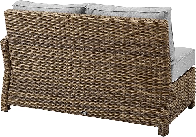Crosley Furniture Bradenton Outdoor Sectional Right Side Loveseat, 2-Person Wicker Patio Couch for Deck, Brown with Gray Cushions