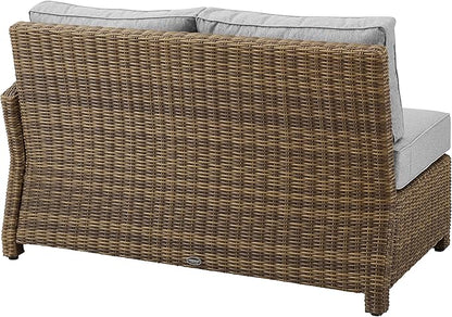 Crosley Furniture Bradenton Outdoor Sectional Right Side Loveseat, 2-Person Wicker Patio Couch for Deck, Brown with Gray Cushions