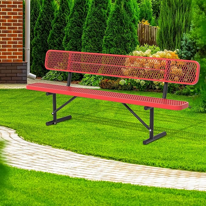 4/6/8 Feet Park Bench for Outside Heavy Duty Metal, Garden Benches Outdoor Bench with Backrest & Portable Frame - Photo 7