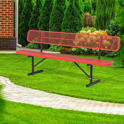 4/6/8 Feet Park Bench for Outside Heavy Duty Metal, Garden Benches Outdoor Bench with Backrest & Portable Frame, for Shopping Malls Stores Parks Patios Decks, Red