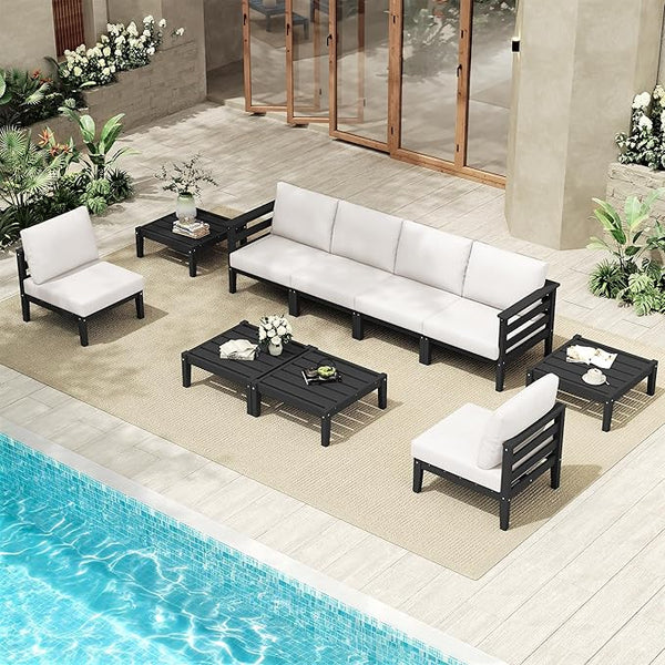 SERWALL HDPE Outdoor Furniture Set, 10 Pieces Patio Sectional Sofa Set - Photo 1