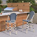 PURPLE LEAF French Bar Stool Set of 2 White Print Finish Patio Bar Stools with Back Rattan Chairs Wicker Bar Height - Photo 3