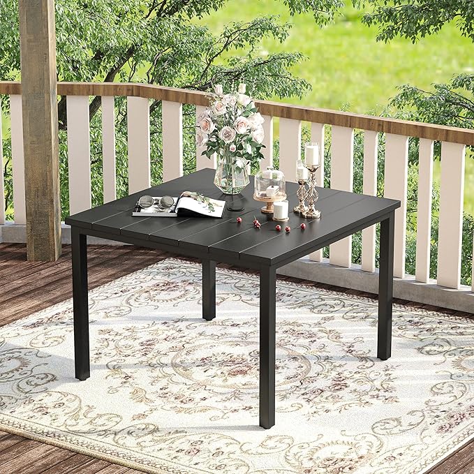 VICLLAX 40.2" Square Patio Dining Table for 4, Outdoor Table with Umbrella Hole, All Weather Metal Patio Table - Photo 2