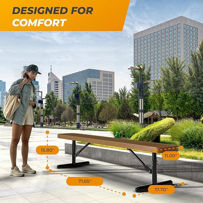 Heavy-Duty Outdoor Metal Bench, Thermoplastic-Coated, Portable, Weatherproof, Commercial-Grade for Parks, Gardens, Patios, Stores & More (6 Ft - Portable, Brown)