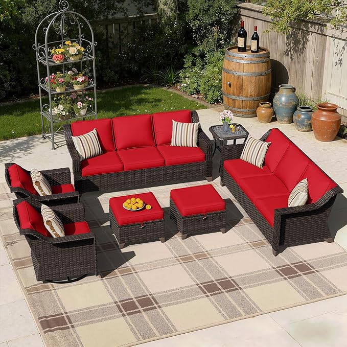7 Pieces Patio Conversation Furniture Set - 2 Sofas, 2 Ottomans, 2 Swivel Chairs, 1 Side Table - Photo 6