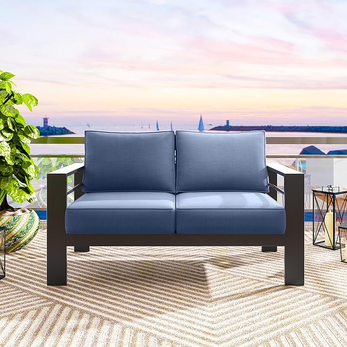 Solaste Aluminum Loveseat Patio Furniture, Weather-Resistant, Blue - Photo 6