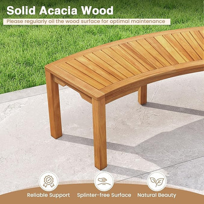 RELAX4LIFE Wooden Outdoor Curved Bench - Acacia Wood Garden Bench w/Slatted Seat, 2-Person Outside Backless Seating for Porch Backyard Deck Park, 800 LBS Load Capacity, Patio Fire Pit Bench (2, 45'')