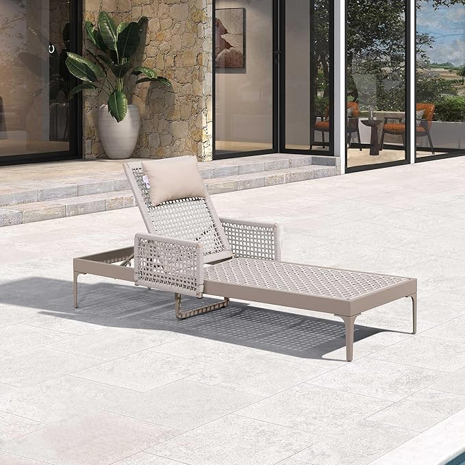 PURPLE LEAF 1 Piece Outdoor Chaise Lounge Rattan Wicker Lounger with Arms Poolside Furniture Adjustable Recliner Patio - Photo 2