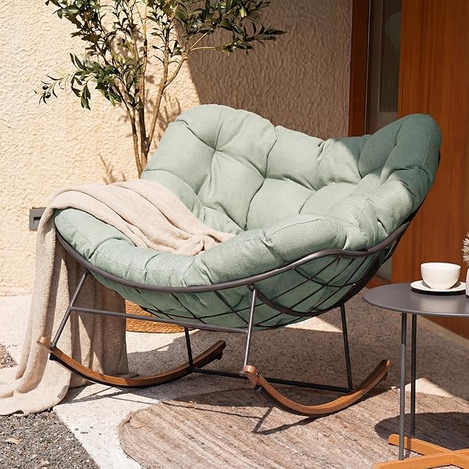 Grand patio Outdoor Rocking Chair, E-Coated Modern Cozy Lounge Rocker Chair with Cushion for Balcony Porch Patio - Photo 1