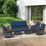 9 Piece Outdoor Wicker Patio Furniture Set, Outdoor Swivel Rocker Patio Chairs Set with Thickened Olefin Cushions - Photo 1