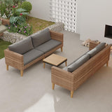 WiberWi Outdoor Couch, All Weather Patio Sofa with Acacia Wood Legs, PE Wicker Outdoor Furniture Deep Seating - Photo 3