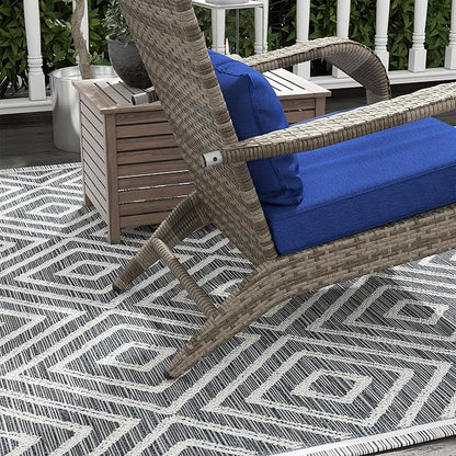 Outsunny Patio Wicker Adirondack Chair with Ottoman, Outdoor Fire Pit Chair with Cushions, High-Back, Large Seat & Armrests for Deck, Garden & Backyard, Dark Blue