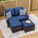 3 Pieces Patio sectional Sofa Set, Outdoor Conversation Furniture Set, 55" Patio Couch with 2 Ottomans - Photo 8