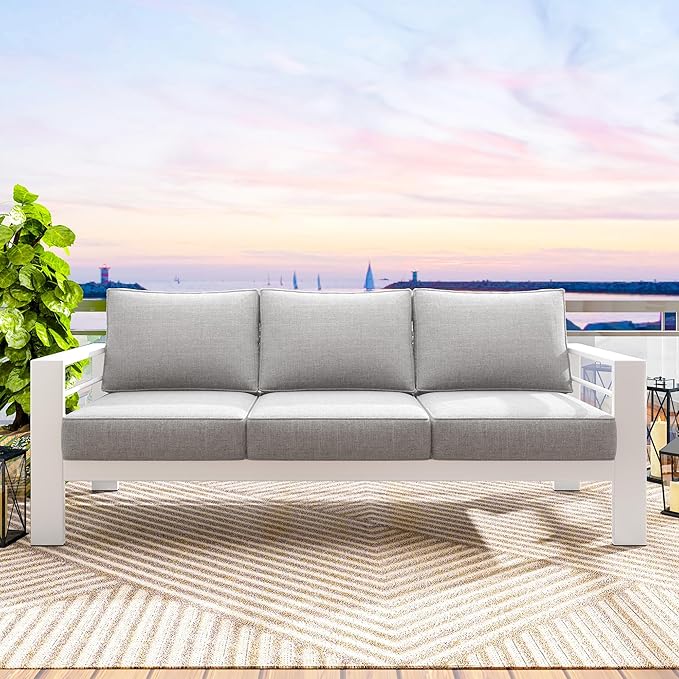 Solaste Outdoor Couch Aluminum Patio Furniture Sofa, 3-Seat All-Weather Metal Outdoor Patio Furniture with Cushions - Photo 5
