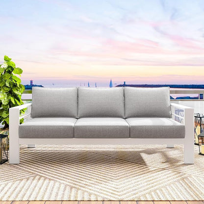 Solaste Outdoor Couch Aluminum Patio Furniture Sofa, 3-Seat All-Weather Metal Outdoor Patio Furniture with Cushions,Light Grey