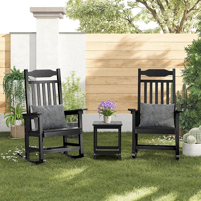 ONBRILL Outdoor Side Table Set of 2, Adirondack Small End Table, Indoor & Outdoor Use, HDPS Weather Resistant/Easy Maintenance for Patio, Pool, Deck, Porch, Garden, Shower, Outside- (2, Black)