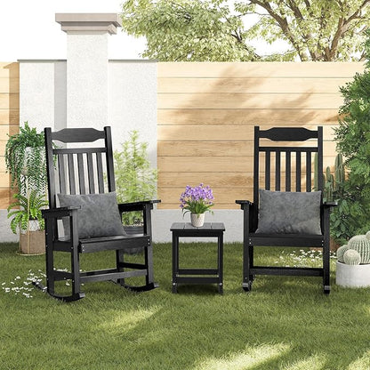 ONBRILL Outdoor Side Table Set of 2, Adirondack Small End Table, Indoor & Outdoor Use, HDPS Weather Resistant/Easy Maintenance for Patio, Pool, Deck, Porch, Garden, Shower, Outside- (2, Black)
