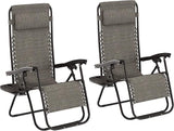Lavish Home Zero Gravity Lounge Chairs- Set of 2- Gray Folding Anti-Gravity Recliners- Side Table - Photo 3