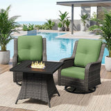 3 Pieces Outdoor Wicker Patio Furniture Set with Fire Pit Table, Swivel Rocker Patio Chairs Set with Thickened Cushions - Photo 9