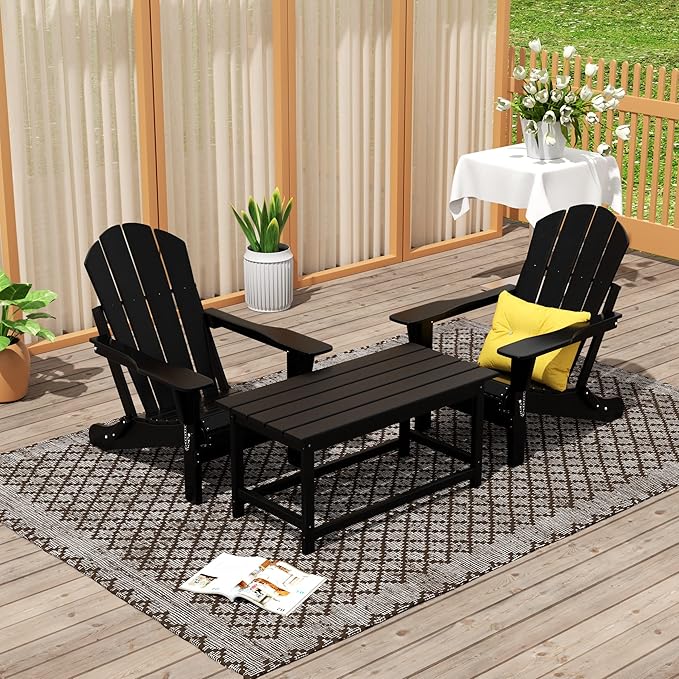 WO Home Furniture Adirondack Chairs Table Set of 3 PCS Outdoor Folding Chairs Coffee Table Weather/UV Resistant for Lawn - Photo 2