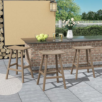 Costaelm All-Weather Bar Stools Set of 3, 29" Height Outdoor Bar Stools, Adirondack Poly Patio Bar Stool for Patio, Deck, Kitchen Counter and Garden, Weathered Wood
