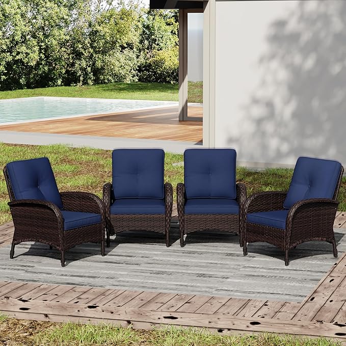 Joyside Wicker Patio Chairs, 4 Piece Rattan Outdoor Furniture with Thickened Cushions, High Back, Deep Seating - Photo 1