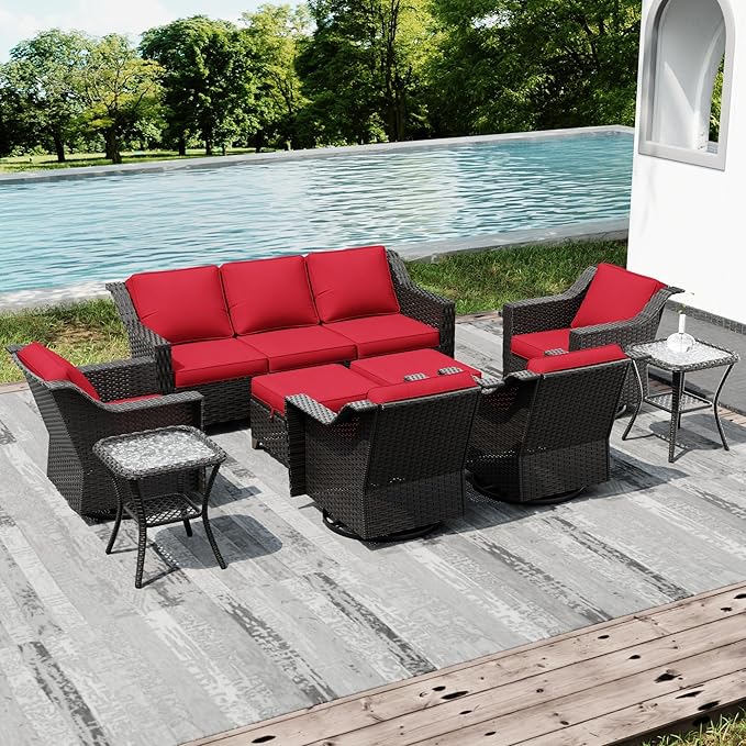 Joyside Wicker Patio Furniture Sets, 9 Pieces Upgraded Large Size Outdoor Furniture with 4 Swivel Rocking Patio Chairs - Photo 7