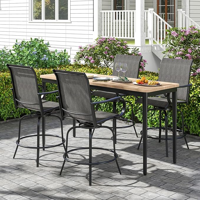 Tangkula Outdoor Swivel Bar Stools Set of 2, Bar Height Tall Patio Chairs with Armrests & High Back - Photo 4