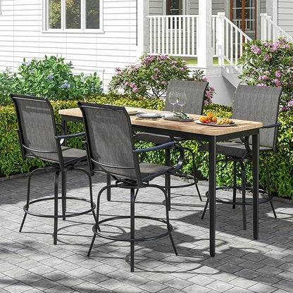 Tangkula Outdoor Swivel Bar Stools Set of 2, Bar Height Tall Patio Chairs with Armrests & High Back, Cozy Footrest & Solid Metal Support, High Top Bar Chairs for Backyard, Balcony, Poolside (1, Black)