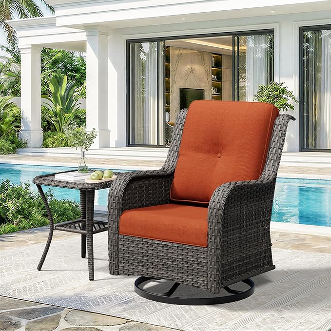 2 Pieces Outdoor Swivel Rocker Patio Chairs Set - Outdoor Wicker Patio Furniture Sets with 1 Side Table - Photo 9