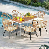 DWVO Outdoor Patio Dining Table Rectangular for 6, PE Rattan and Wood Finish Patio Table 59.1" L with Umbrella Hole - Photo 5