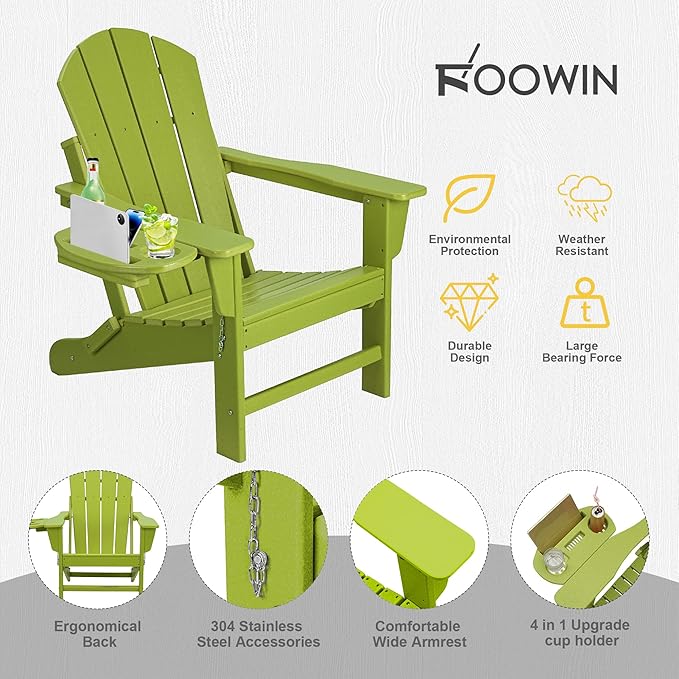 FOOWIN Folding Adirondack Chair Set of 2, HDPE Adirondack Chairs with Cup Holder - Photo 6