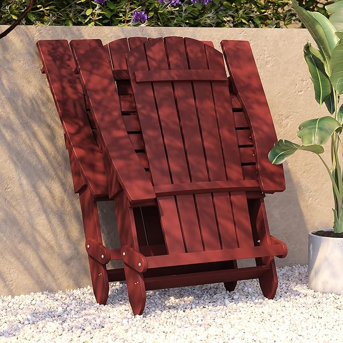 Flash Furniture Charlestown Folding Adirondack Chair - Red - Poly Resin - Indoor/Outdoor - Weather Resistant - Set of 2