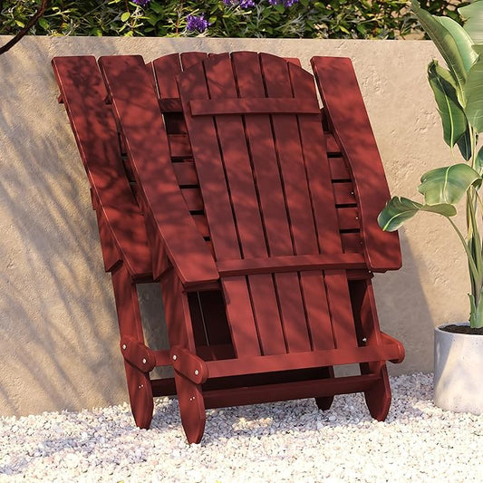 Flash Furniture Charlestown Folding Adirondack Chair - Red - Poly Resin - Indoor/Outdoor - Weather Resistant - Set of 2