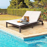 DORTALA 2-Person Patio Rattan Recliner Chair W/Wheels & Cushion - Photo 1