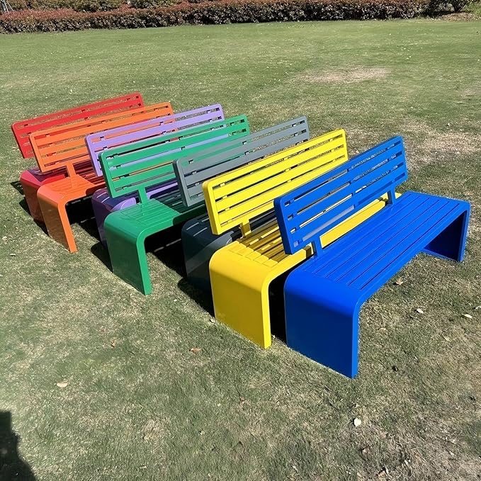 Metal Garden Bench, Outdoor Benches Weatherproof 100/120/150/180 Cm Patio Bench with Backrest, Park Benches Seat for Outside Picnic Yard Front Porch Outdoor Furniture Deco(Red,150 cm/59 in)