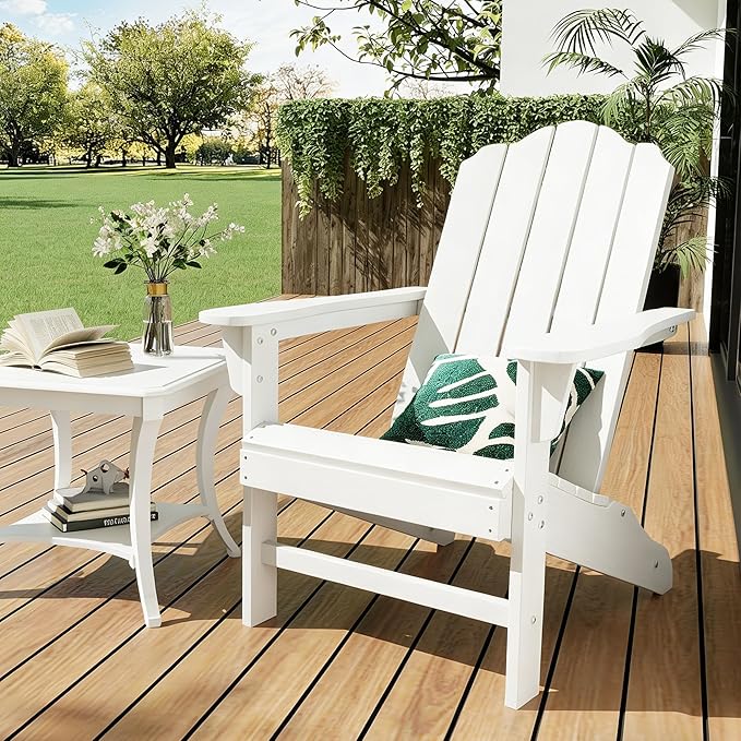 GarveeLife Adirondack Chair for Patio, HDPE Outdoor Lawn Chair with Wood Texture for Garden Backyard Deck Poolside Use