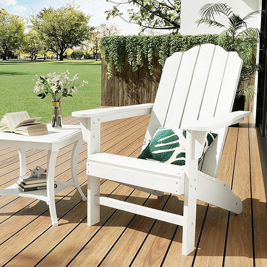 GarveeLife Adirondack Chair for Patio, HDPE Outdoor Lawn Chair with Wood Texture for Garden Backyard Deck Poolside Use