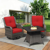 3 Pieces Outdoor Wicker Patio Furniture Set with Fire Pit Table, Swivel Rocker Patio Chairs Set with Thickened Cushions - Photo 9
