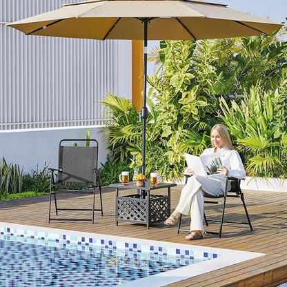 Yaheetech Outdoor Patio Chairs Set of 2, Folding Patio Chairs with Metal Frame, Armrests, Portable Dining Chairs for Camping, Lawn, Garden and Porch, Black