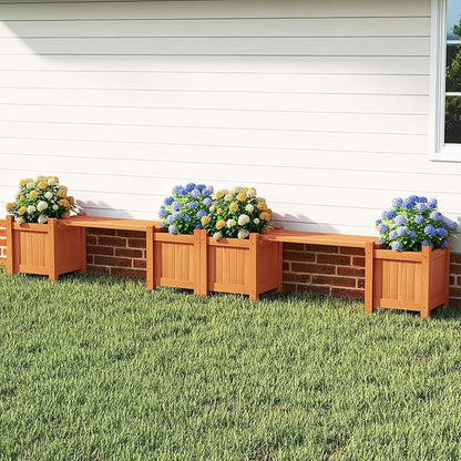 S AFSTAR Outdoor Planter Bench, Wooden Planter Box with Bench, Small Raised Plant Container Garden Boxes for Patio, Yard, Deck & Balcony