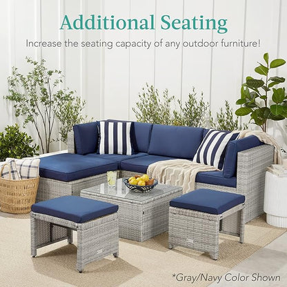 Best Choice Products Set of 2 Wicker Ottomans, Multipurpose Outdoor Furniture for Patio, Backyard, Additional Seating, Footrest, Side Table w/Removable Cushions, Steel Frame - Gray/Black