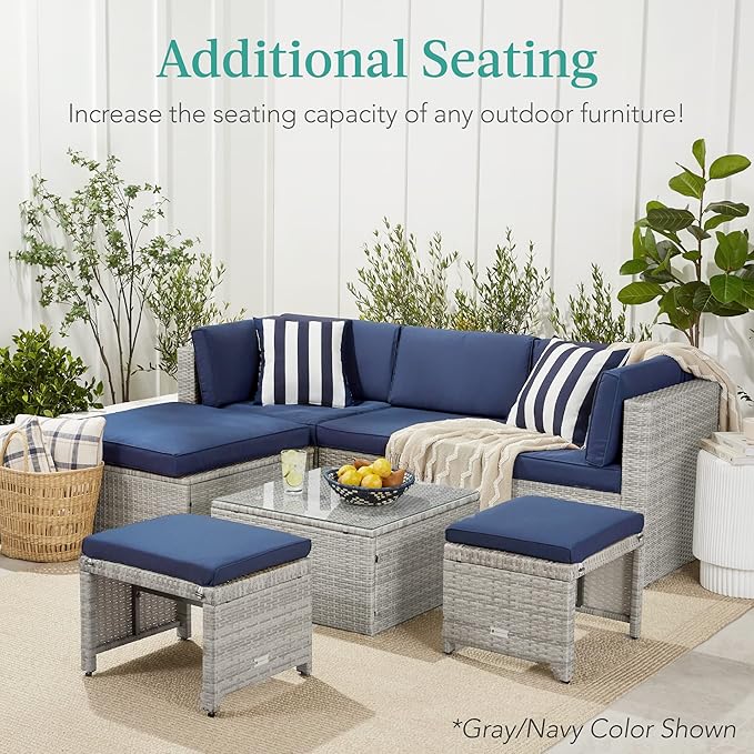 Best Choice Products Set of 2 Wicker Ottomans, Multipurpose Outdoor Furniture for Patio, Backyard, Additional Seating - Photo 4