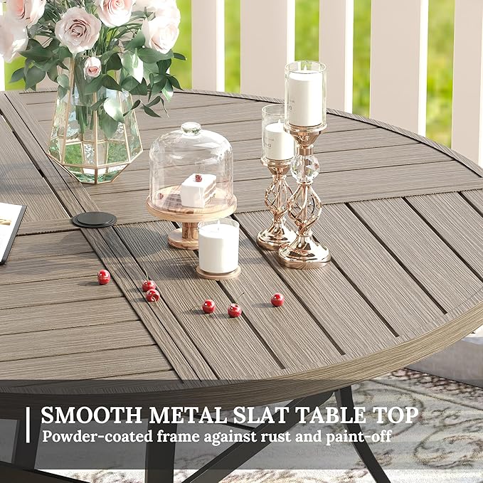 VICLLAX Round Patio Table with Adjustable Umbrella Hole for 4, All Weather Metal Outdoor Dining Table for Lawn Garden - Photo 4