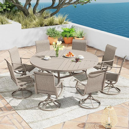 Patio Dining Table for 8-10, Round Metal Outdoor Table with Storage Shelf, 1.57" Umbrella Hole, 63" Outdoor Quartered Tabletop Dining Table for Backyard, Porch, Lawn, Sand