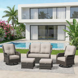 5 Piece Outdoor Wicker Patio Furniture Set, Outdoor Swivel Rocker Patio Chairs Set with Thickened Olefin Cushions - Photo 9